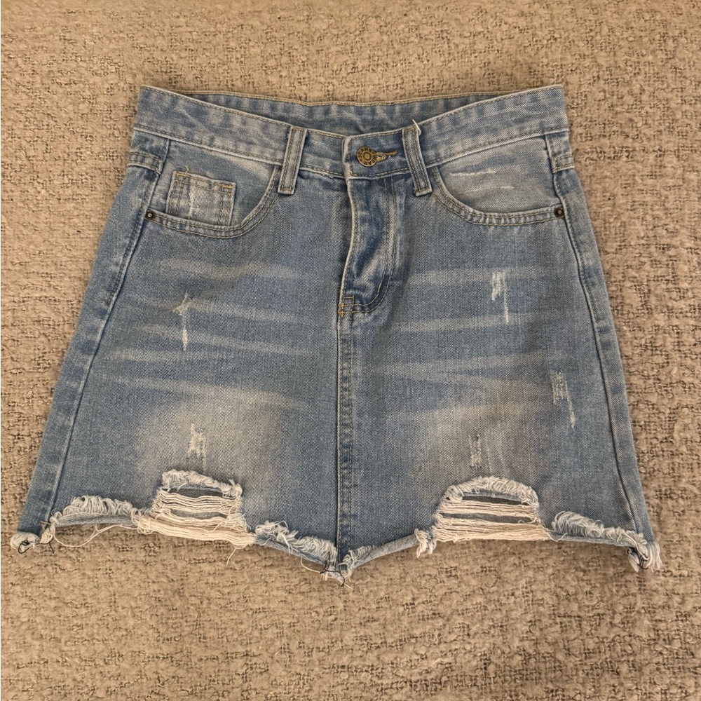 Distressed Denim Mini Skirt